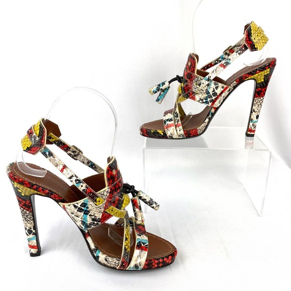 Proenza Schouler Sandals High Heels Strappy Multicolor Snakeskin Leather 7 - Picture 2 of 9